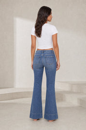 Jean bleu évasé taille mi-haute | Lounelle Paris