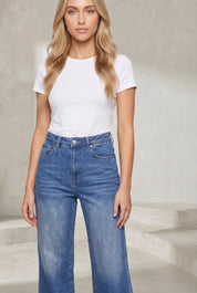 Jean bleu flare taille mi-haute | Lounelle Paris