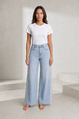 Jean bleu jambe large crochet