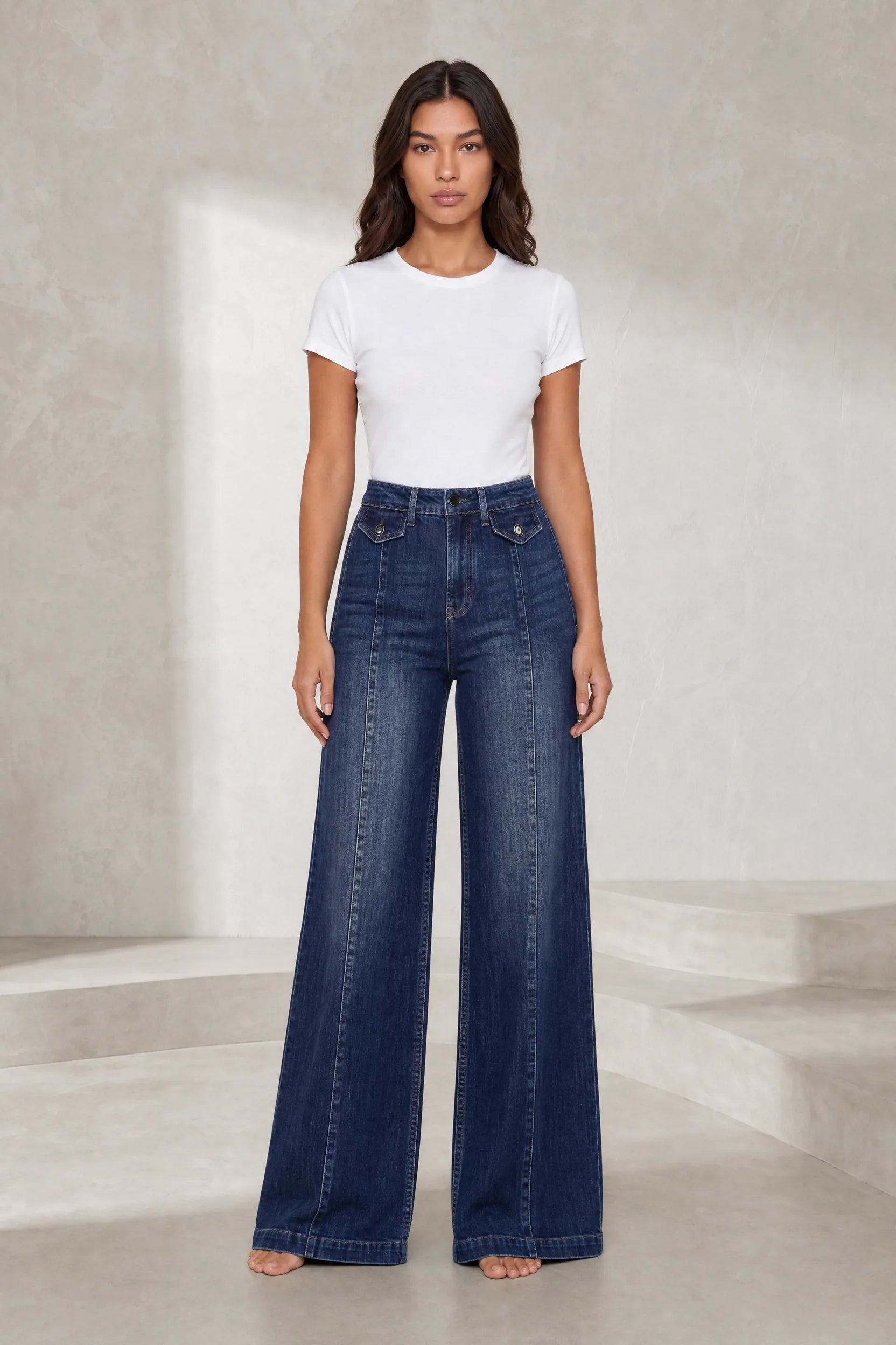 Jean bleu taille haute coupe large | Lounelle Paris