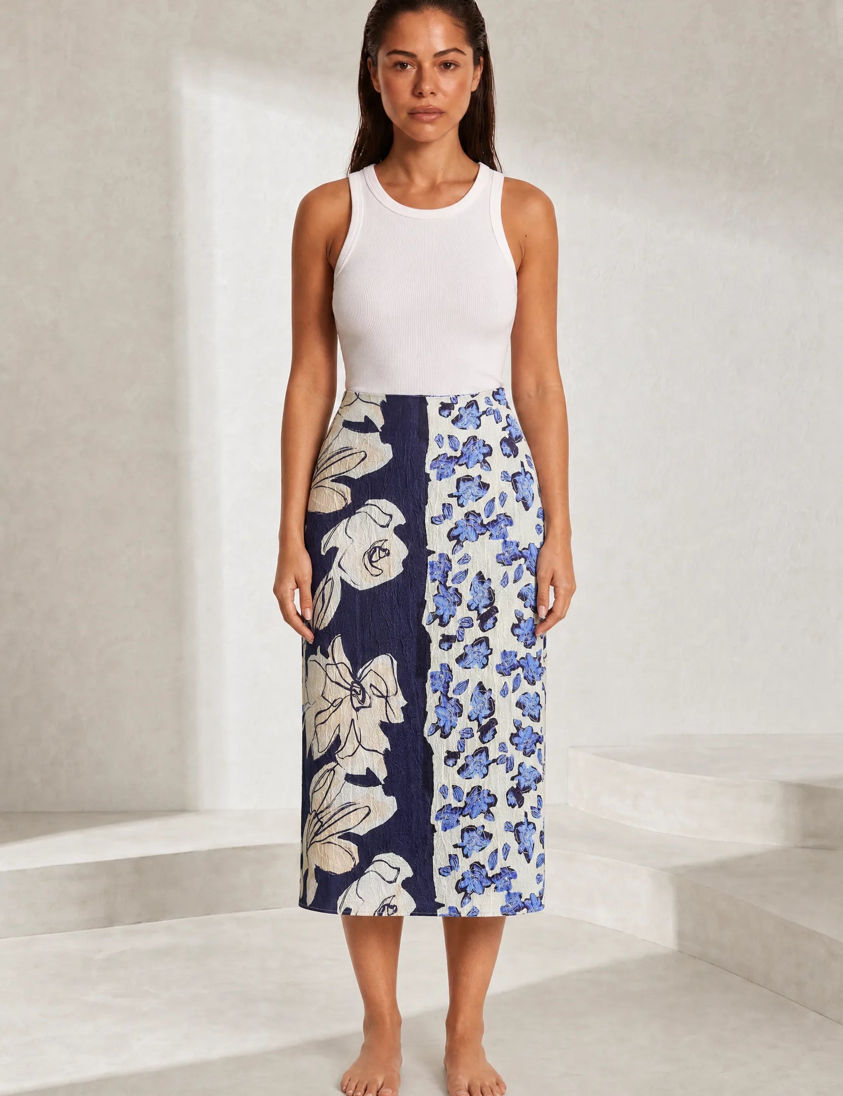 Jupe midi imprimée taille haute | Lounelle Paris