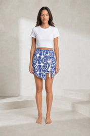 Jupe-short bleu taille haute asymétrique | Lounelle Paris