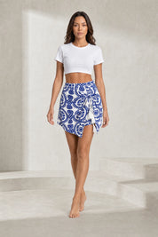 Jupe-short bleu taille haute asymétrique | Lounelle Paris