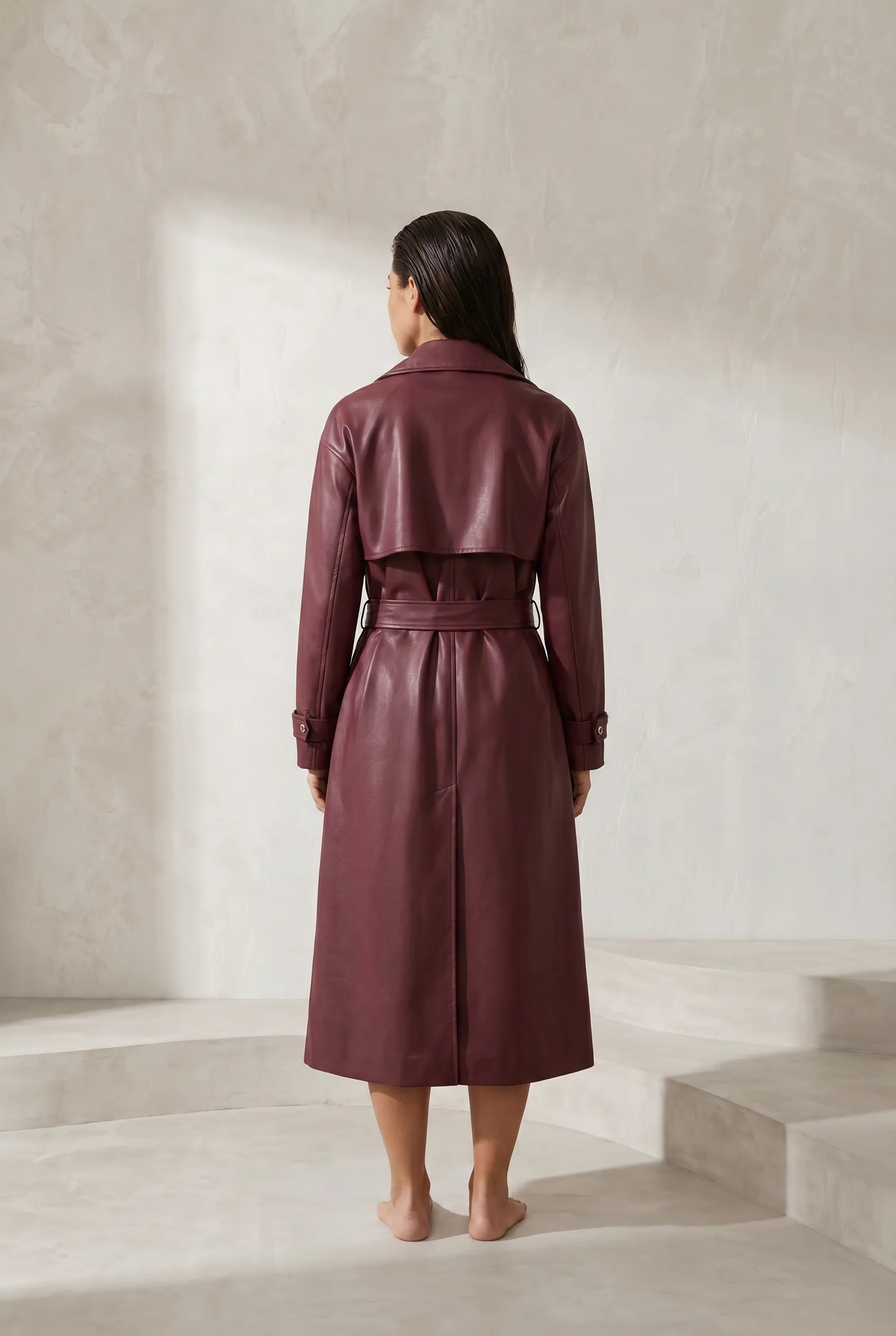Manteau long effet cuir ceinturé | Lounelle Paris