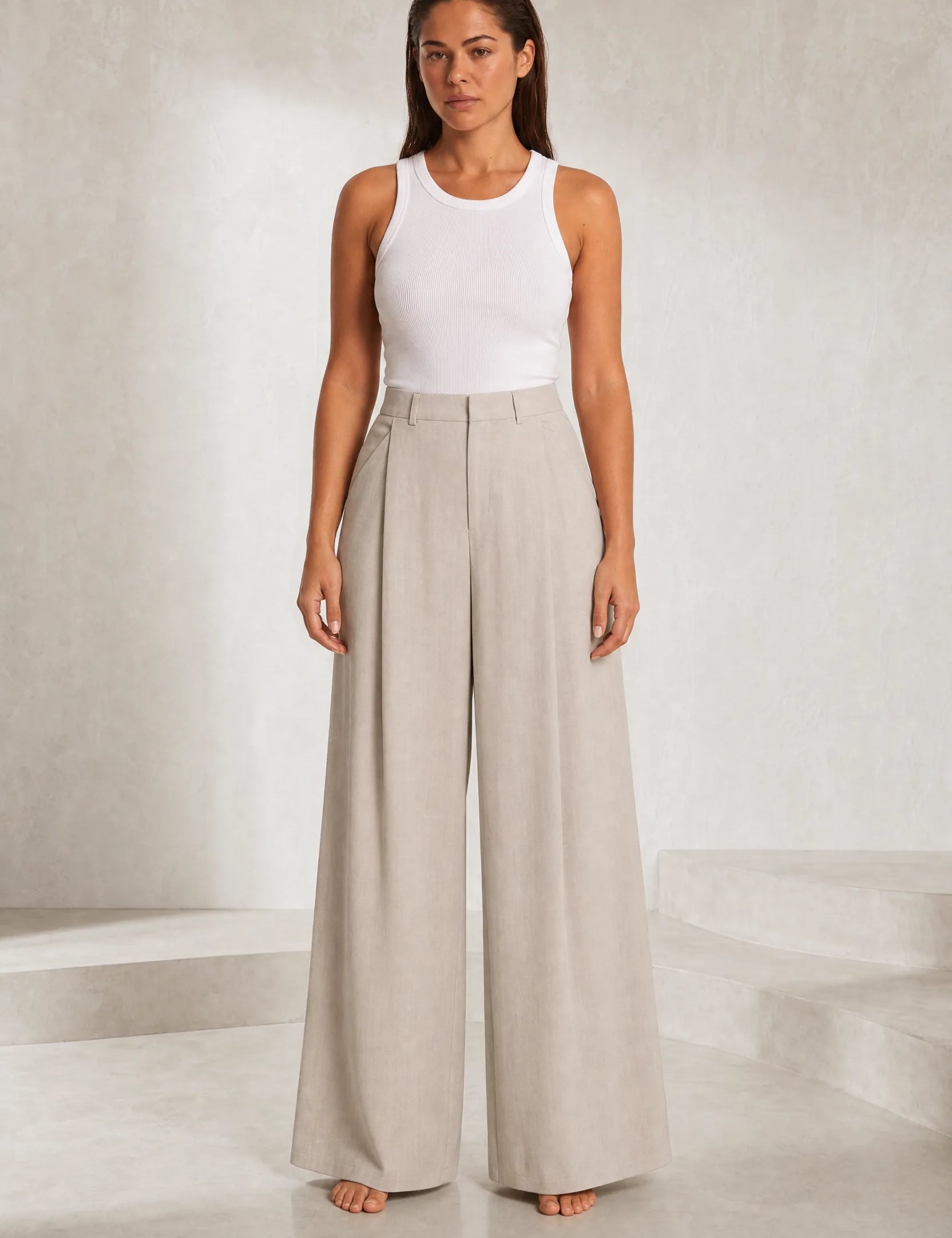 Pantalon beige large plissé | Lounelle Paris
