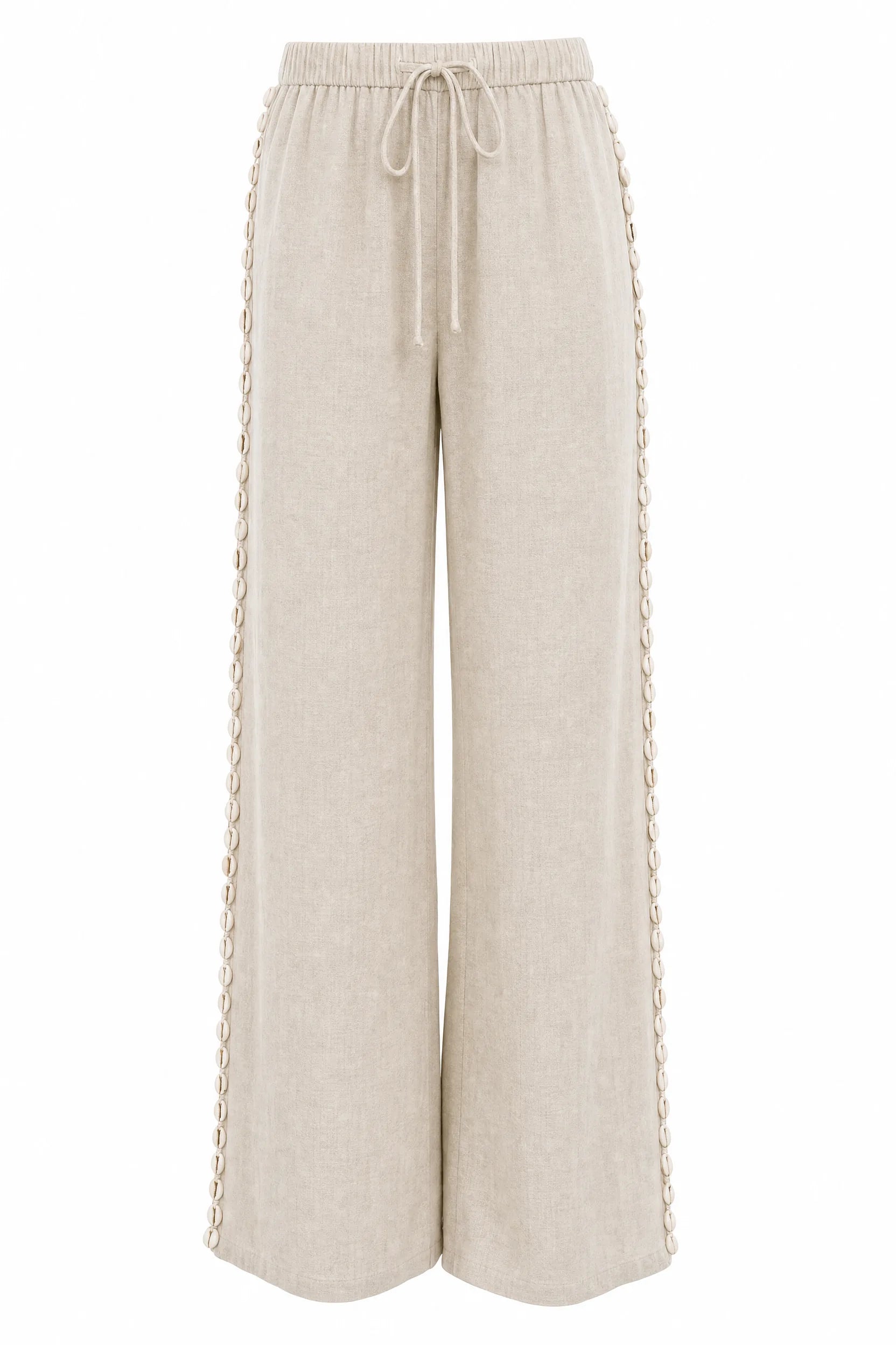 Pantalon large beige à coquillages | Lounelle Paris