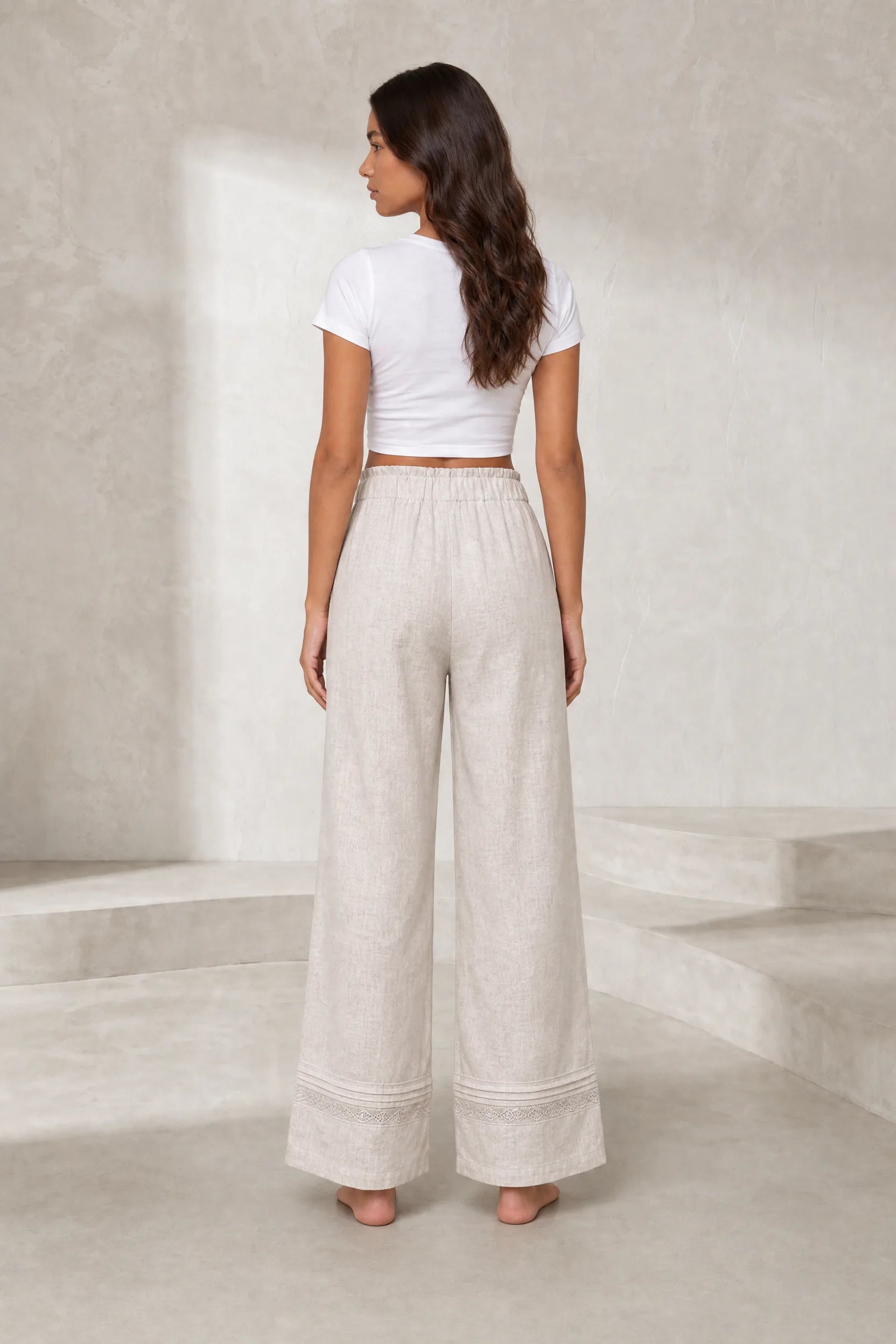 Pantalon large beige taille haute | Lounelle Paris