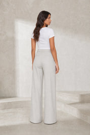 Pantalon large gris clair ceinturé | Lounelle Paris