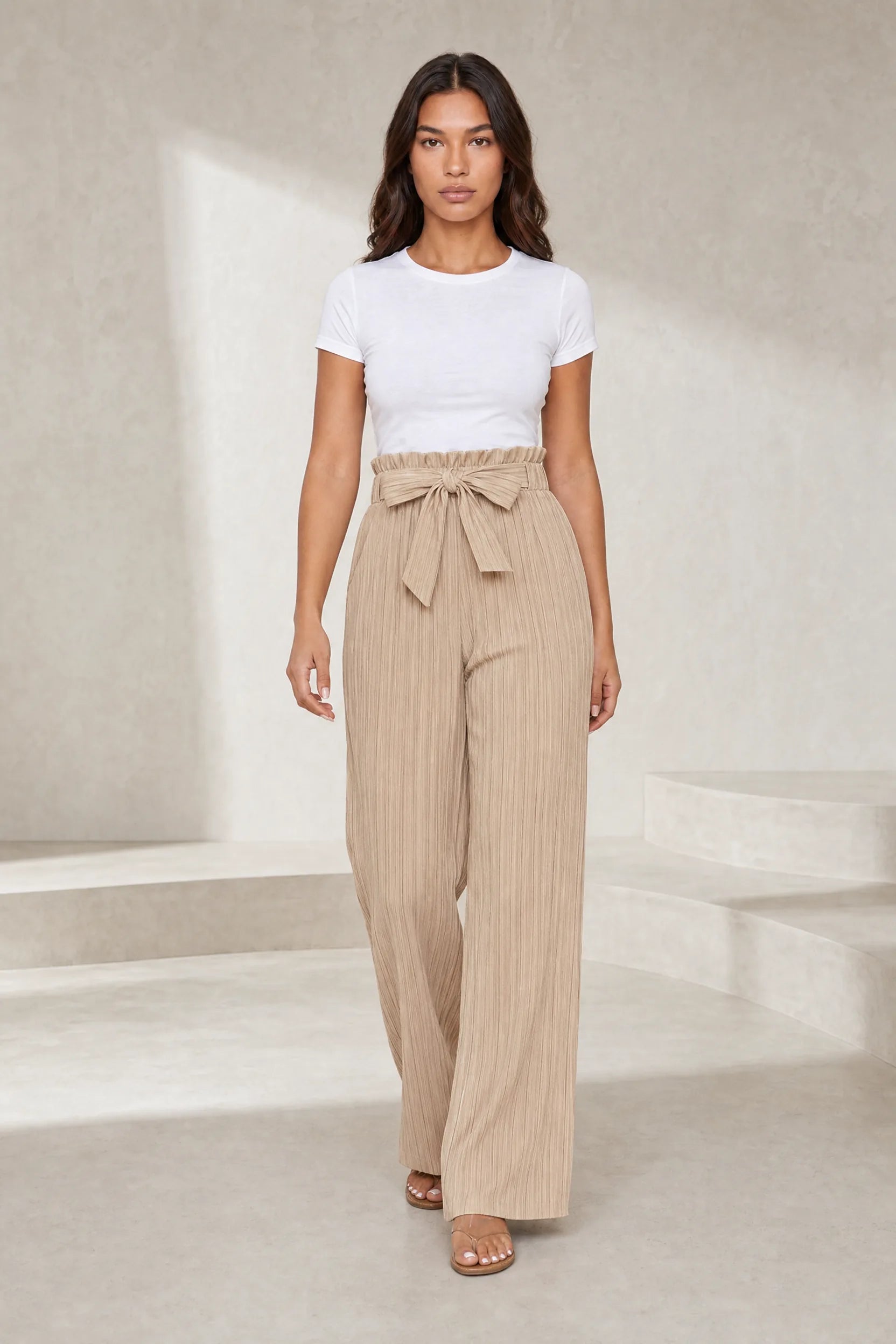 Pantalon large taille haute à nouer | Lounelle Paris