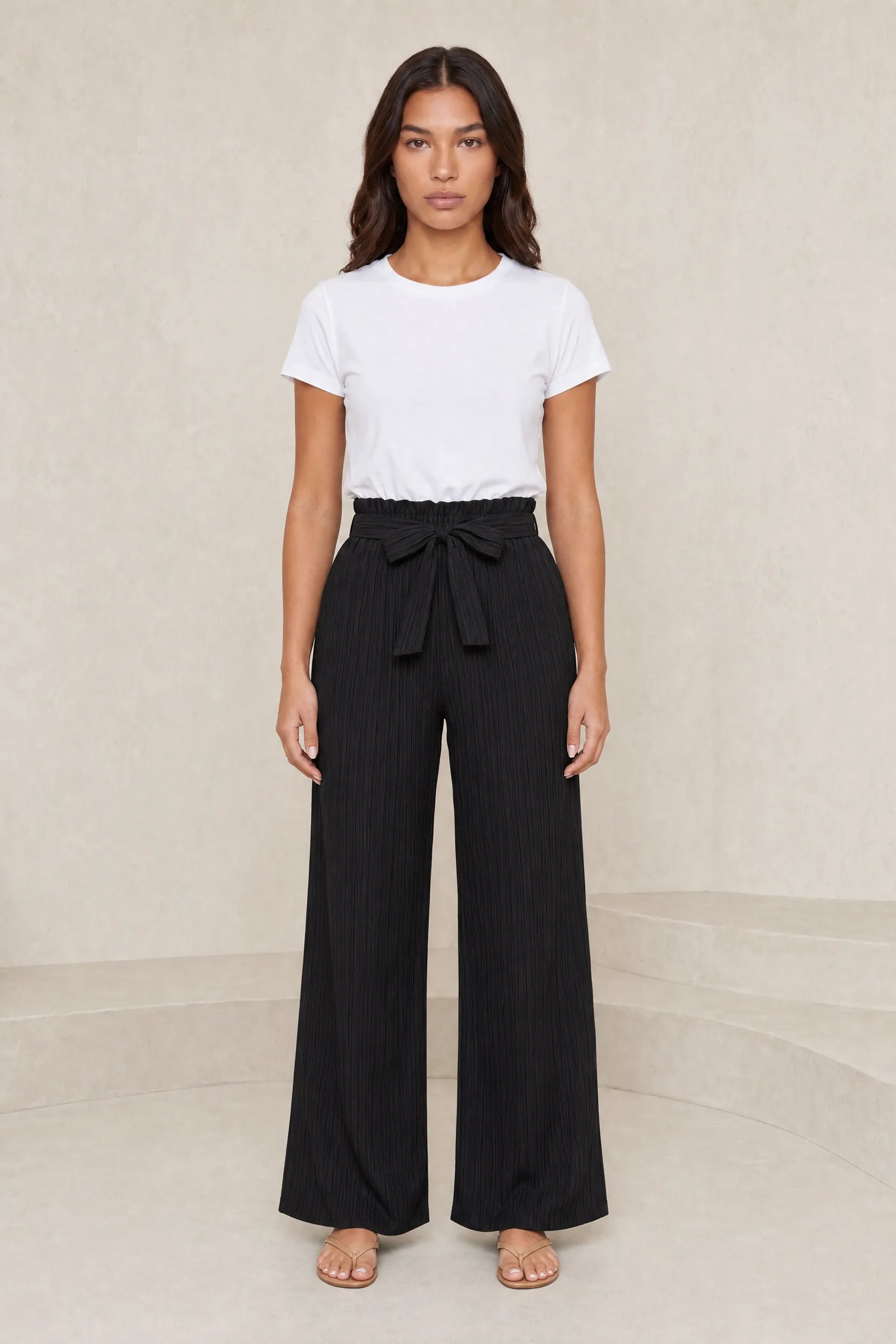 Pantalon large taille haute à nouer | Lounelle Paris