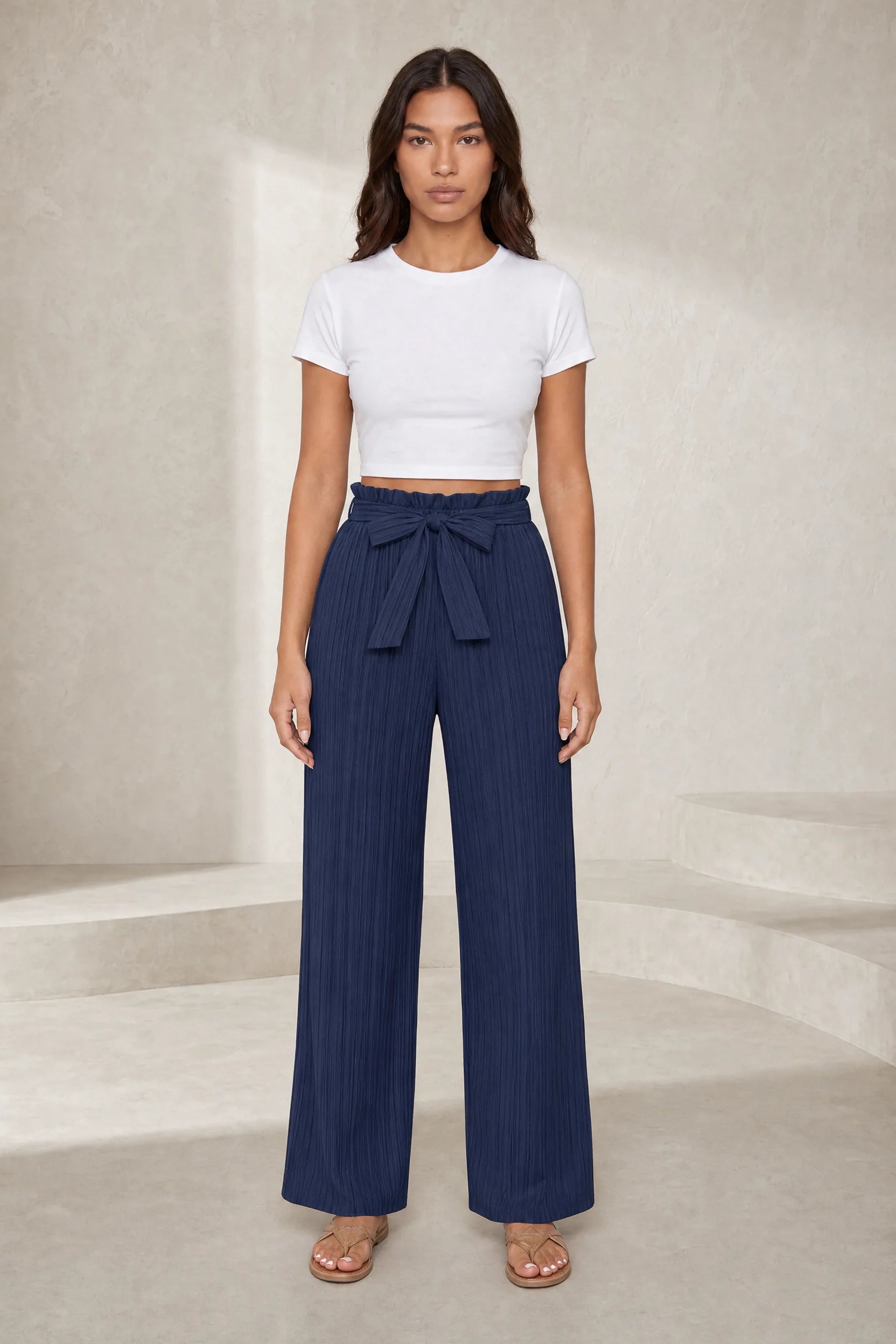 Pantalon large taille haute à nouer | Lounelle Paris