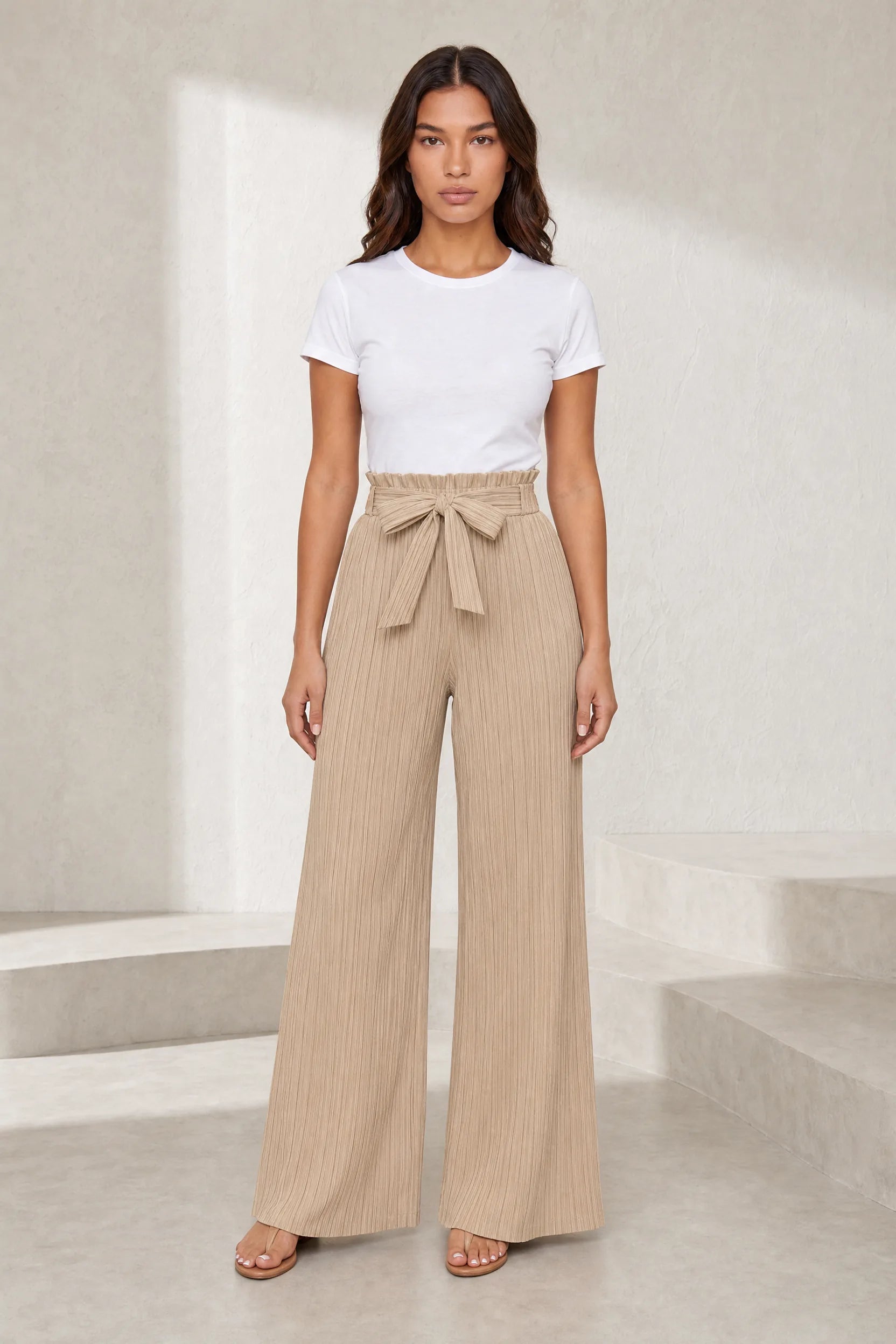 Pantalon large taille haute à nouer | Lounelle Paris