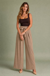 Pantalon large taille haute fendu | Variante Camel | Lounelle Paris