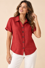 Short Sleeve Red Collared Shirt