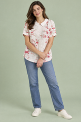 Off White Floral Collared T-Shirt
