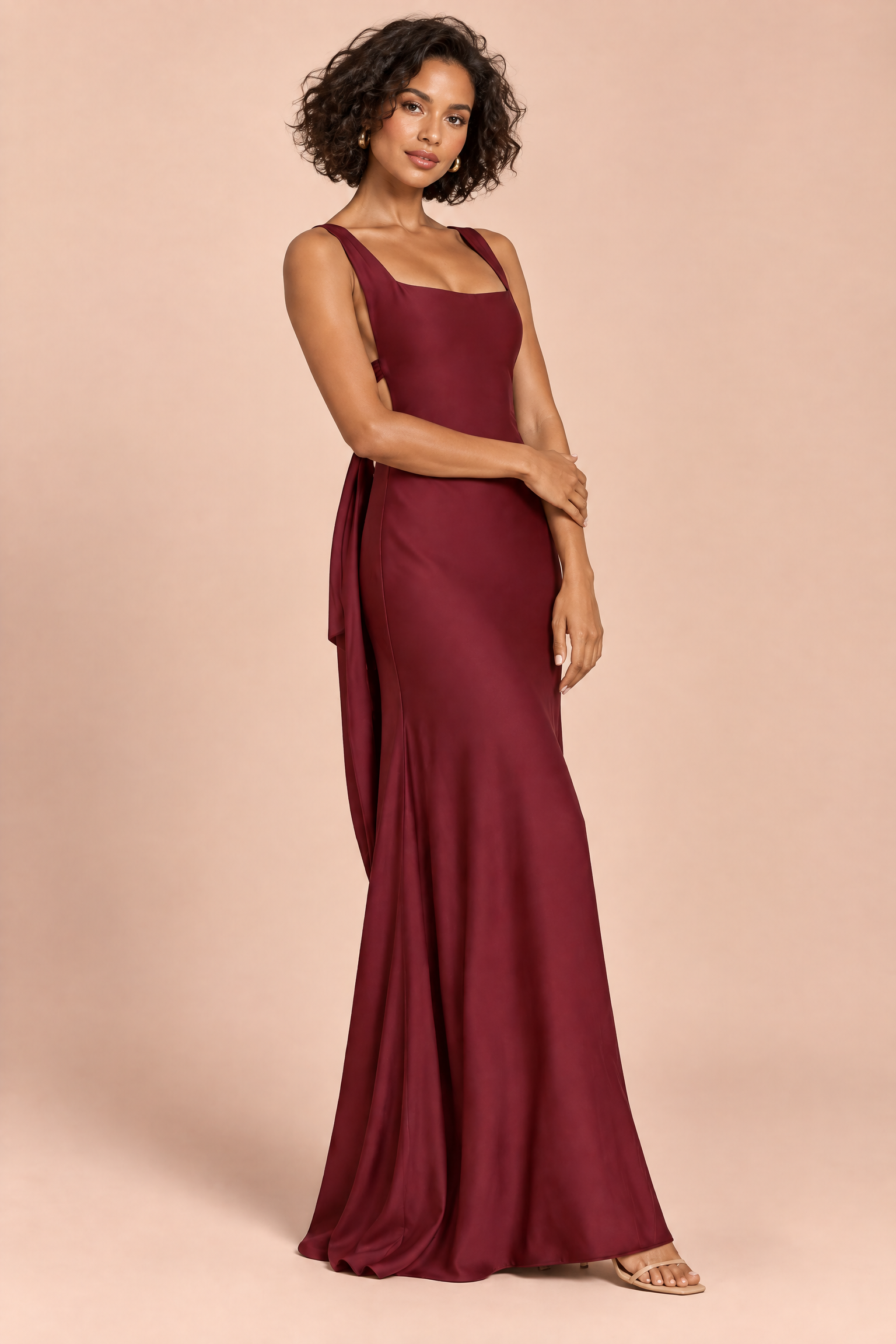 Robe longue bordeaux dos nu à décolleté en V | Vue de dos | Lounelle Paris