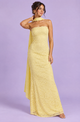 Yellow Lace Bandeau Maxi Dress With Scarf-Detail