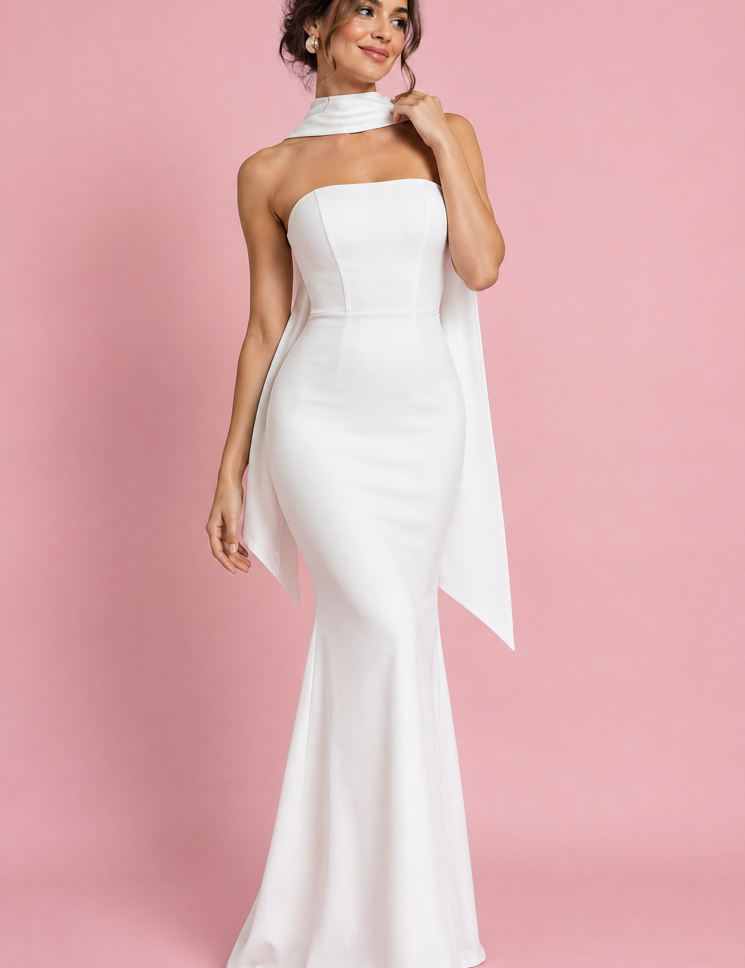 Robe longue blanche bustier bandeau à coupe sirène | Vue de face | Lounelle Paris