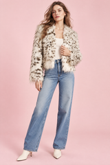 Leopard Print Off White Faux Fur Jacket
