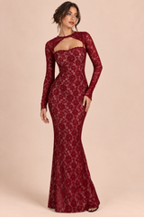 Red Lace Sweetheart-Neck Maxi Dress