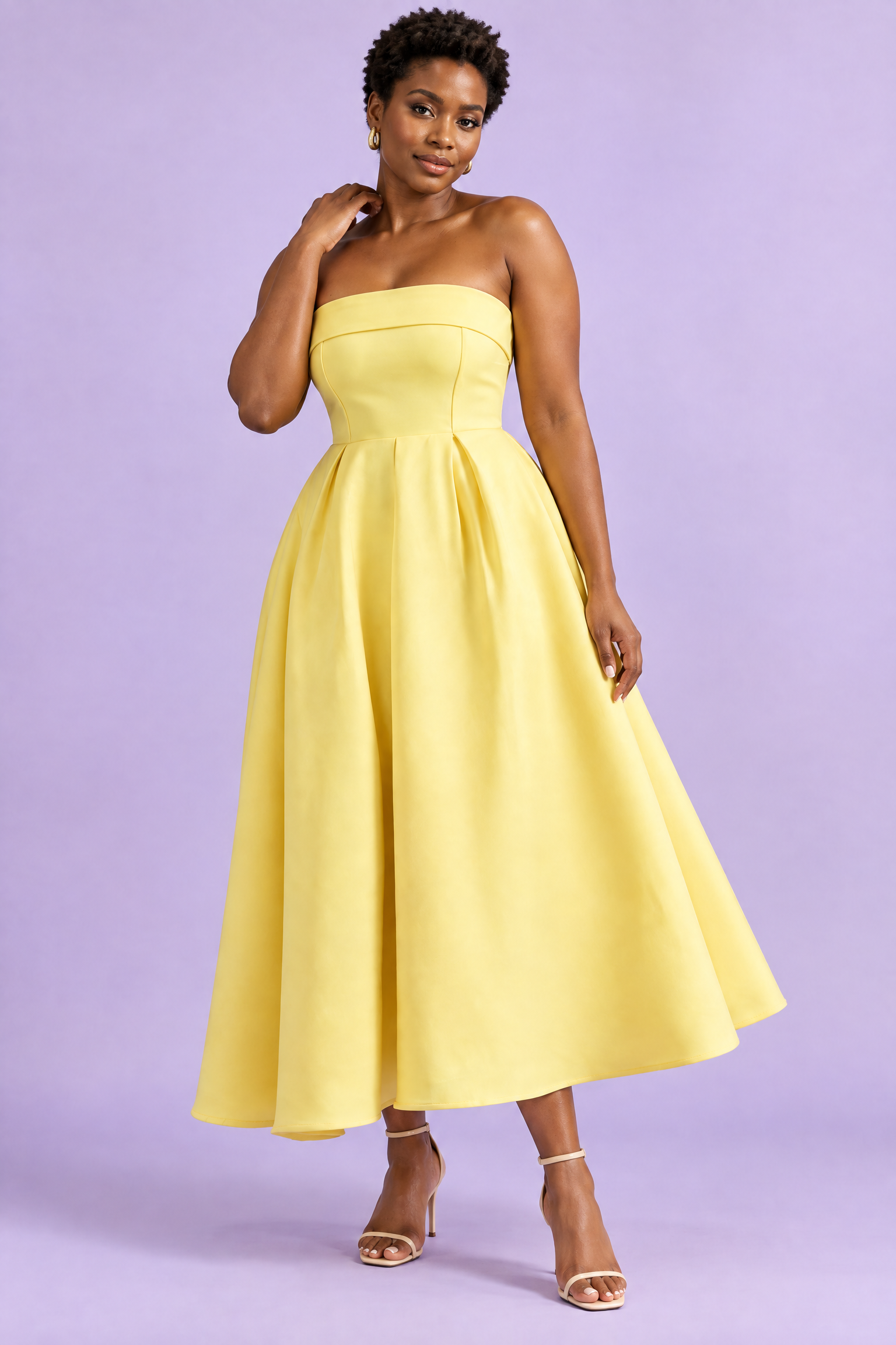 Robe midi patineuse bustier jaune | Porté sur une autre silhouette | Lounelle Paris
