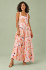 Pink Porcelain Print Square-Neck Maxi Dress