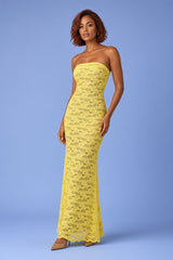 Yellow Lace Bandeau Maxi Dress With Scarf-Detail