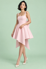 Short Pink Sleeveless Square-Neck Skater Dress