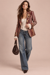 Red Fitted Floral Stripe Blazer