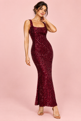 Sequin Maxi Dress Burgundy