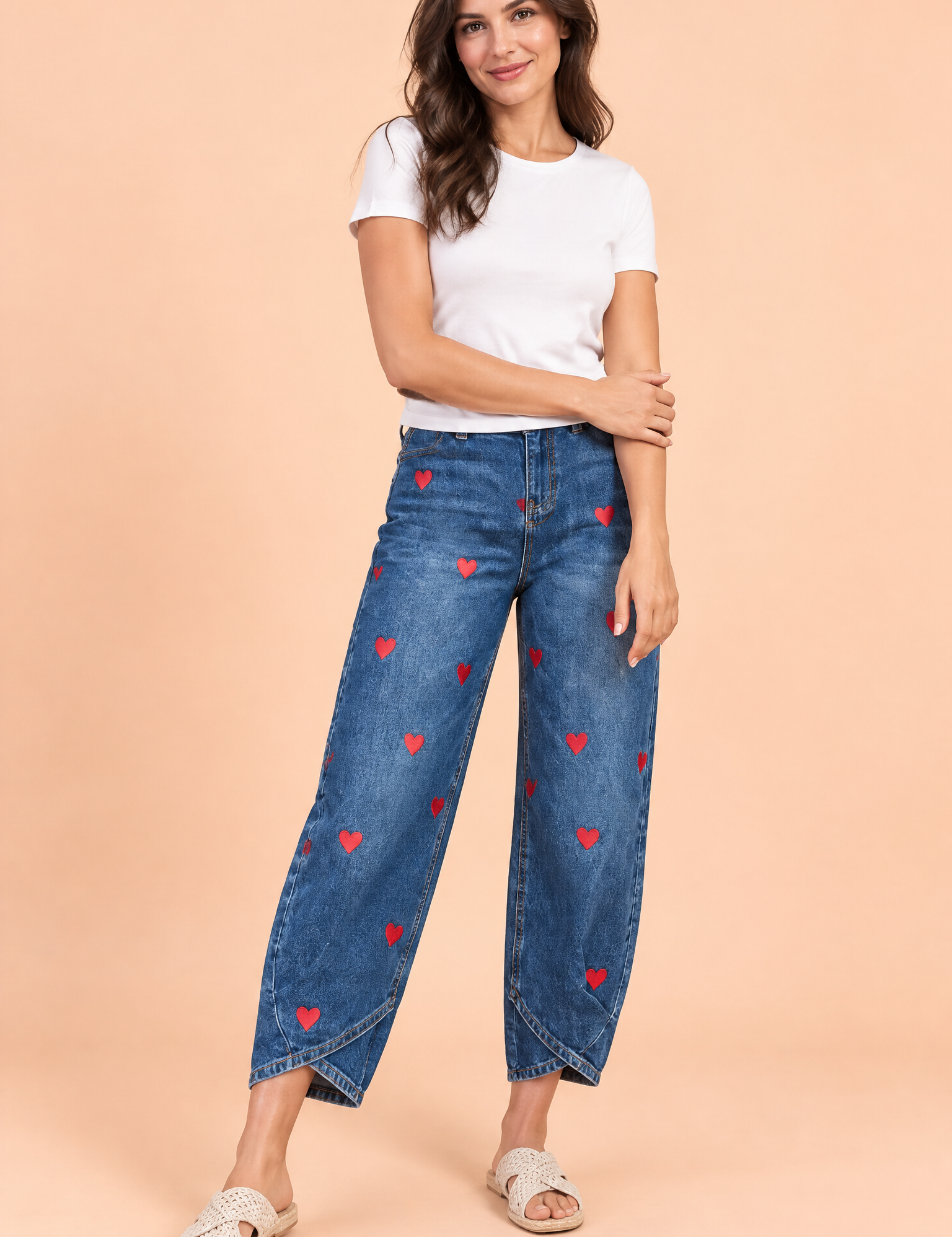 Pantalon bleu à imprimé floral et ourlet fendu | Vue de face | Lounelle Paris
