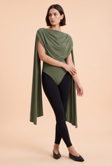 Olive Fitted Ruched Cowl-Neck Bodysuit