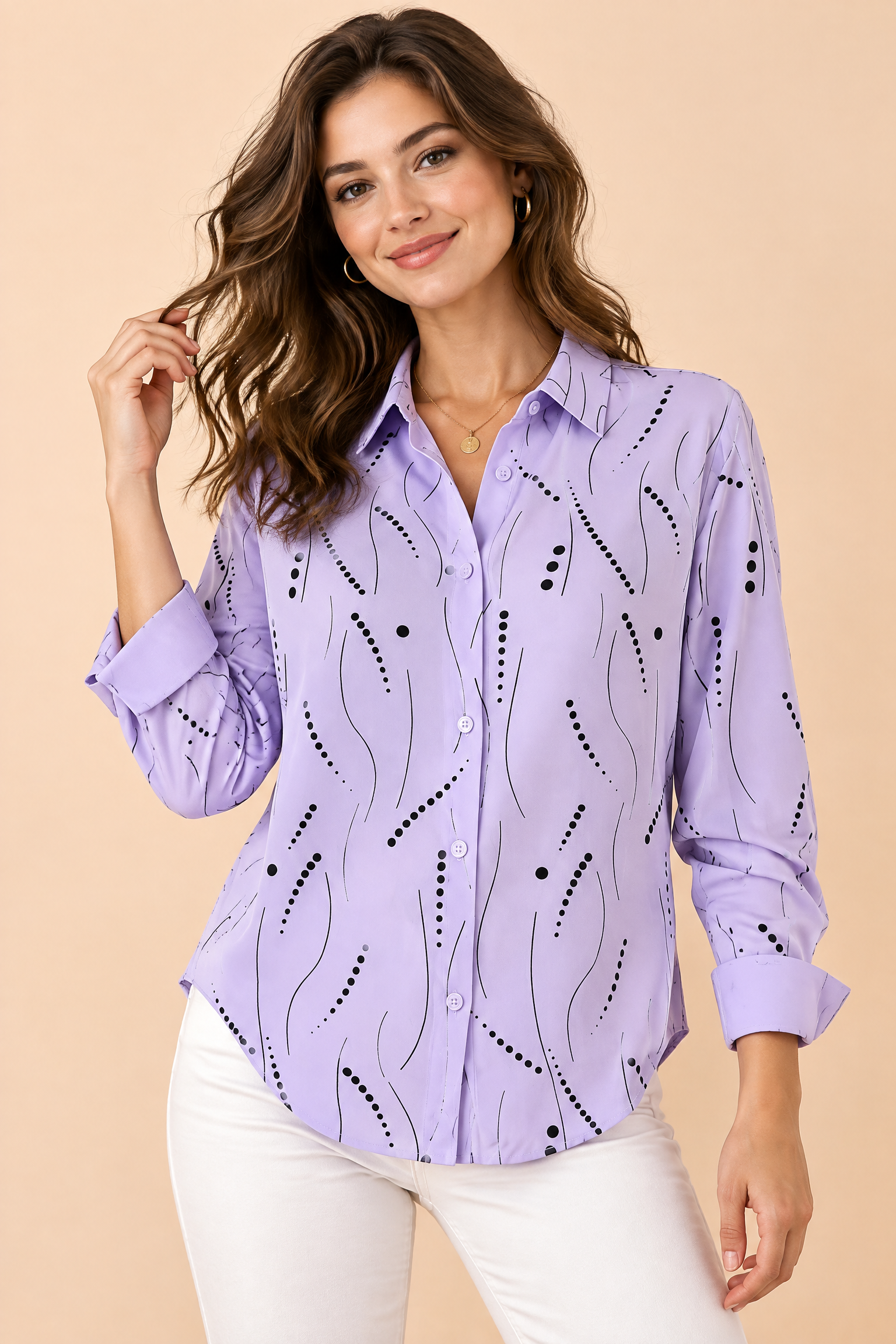 Chemise oversize lavande à imprimé cachemire | Vue de face | Lounelle Paris