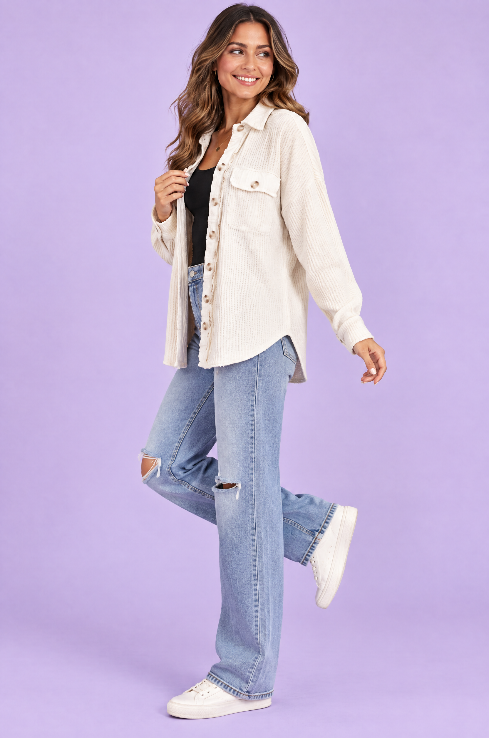 Surchemise blanc cassé à bords effilochés | Vue de dos | Lounelle Paris