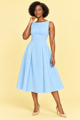 Light Blue Boat Neck A-Line Dress