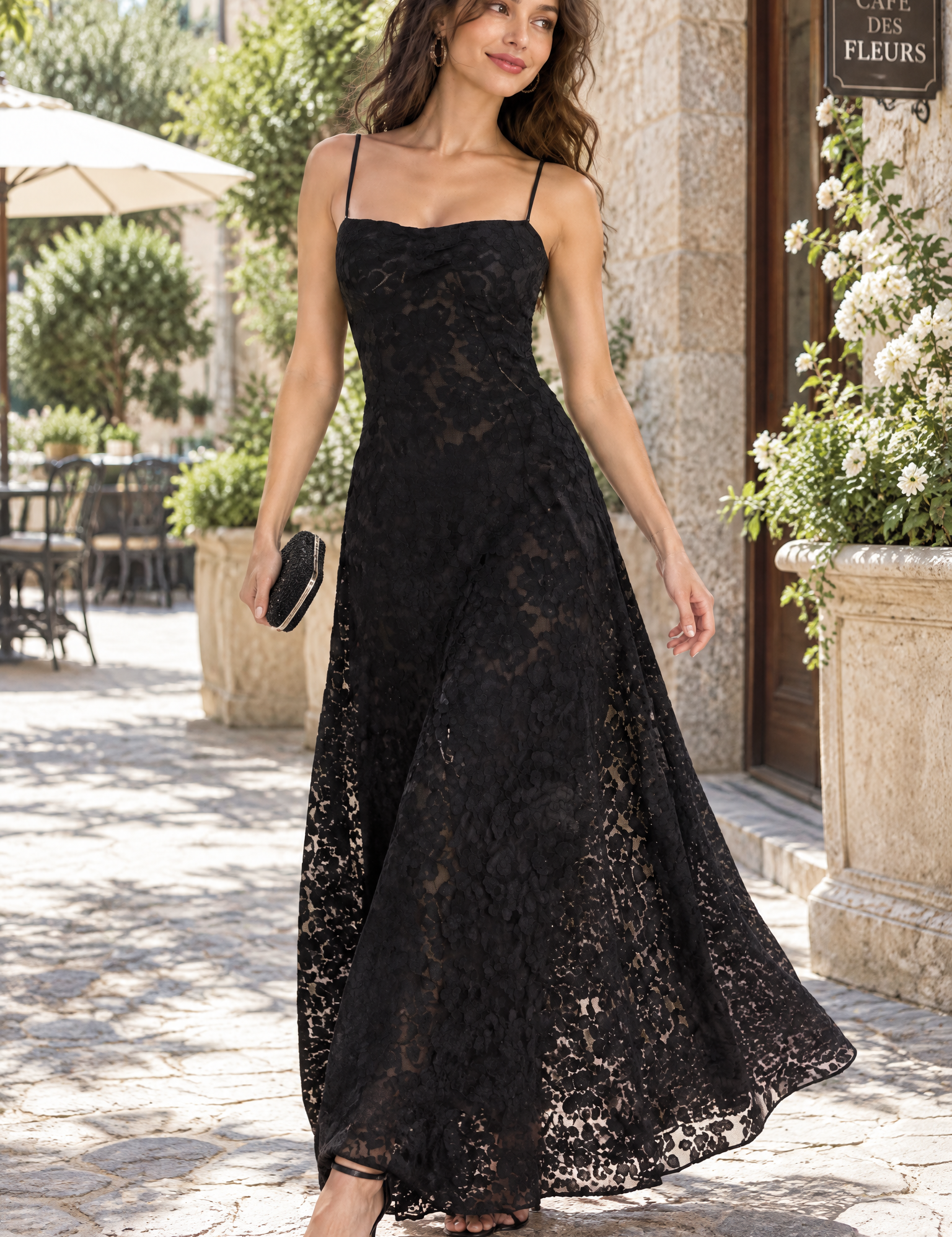 Robe longue fleurie noire | Photo lifestyle | Lounelle Paris