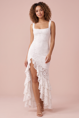 White lace maxi dress with ruffles