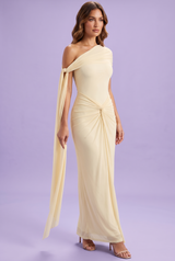 Yellow One-Shoulder Ruched Maxi Dress