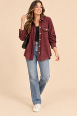 Burgundy Frayed Edge Shacket