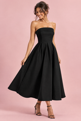 Black Bandeau Skater Midi Dress