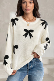 Pull blanc cassé motifs nœuds | Lounelle Paris