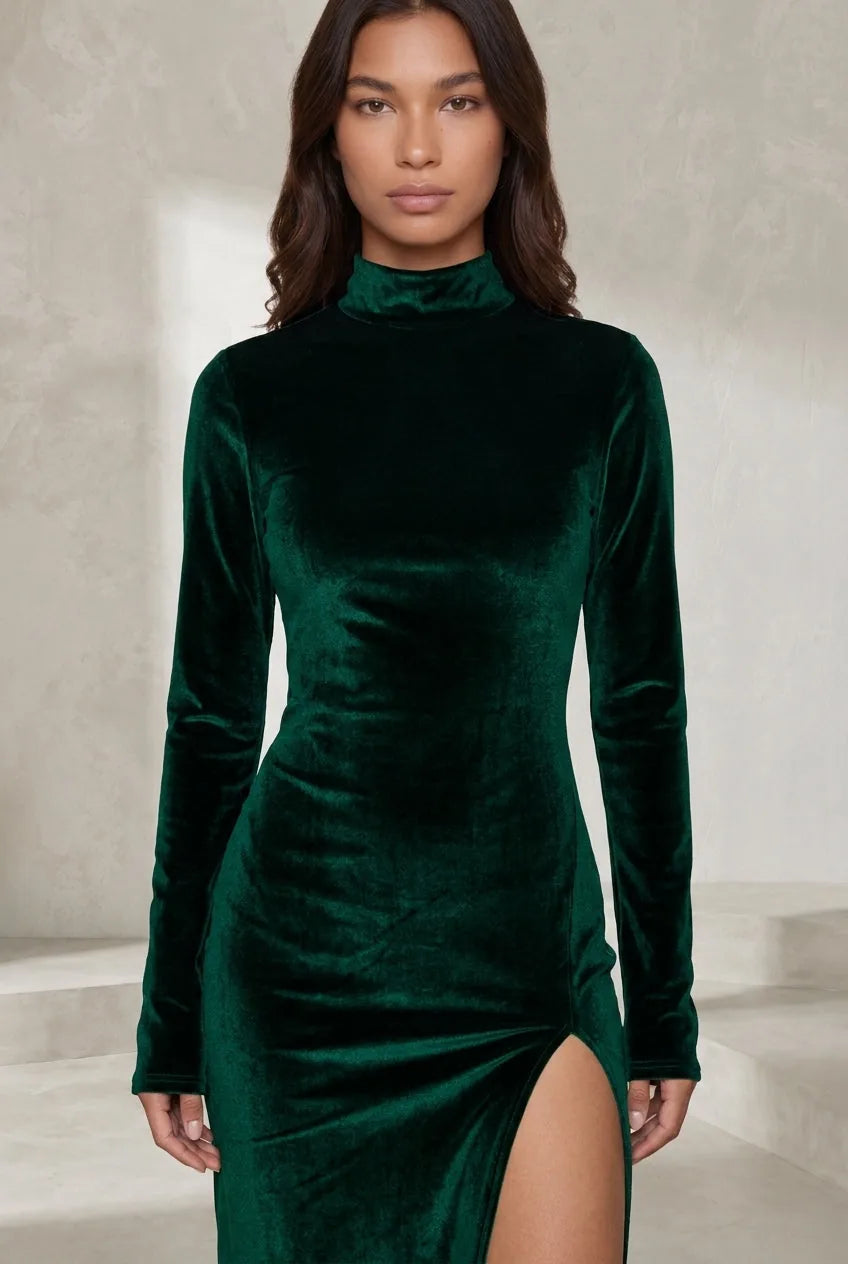 Robe en velours col montant | Lounelle Paris