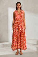 Robe imprimée col V franges