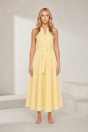 Robe jaune col en V ceinturée | Lounelle Paris