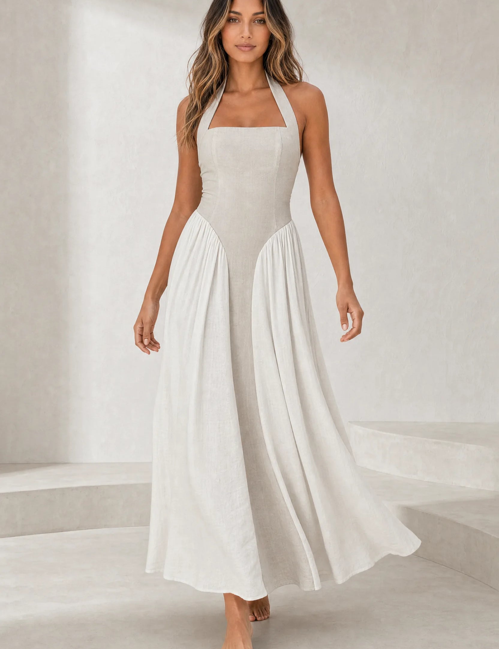 Robe longue abricot col licou dos nu | Lounelle Paris