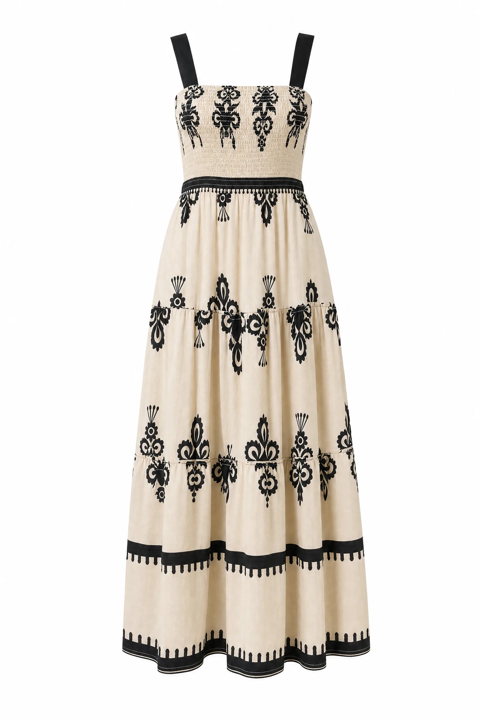 Robe longue abricot imprimée smockée | Lounelle Paris