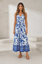 Robe longue blanche col V imprimée | Lounelle Paris