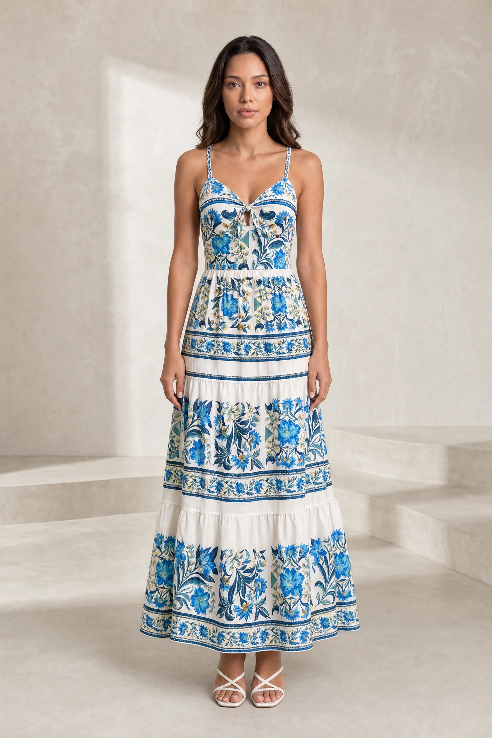 Robe longue bleue à bretelles | Lounelle Paris