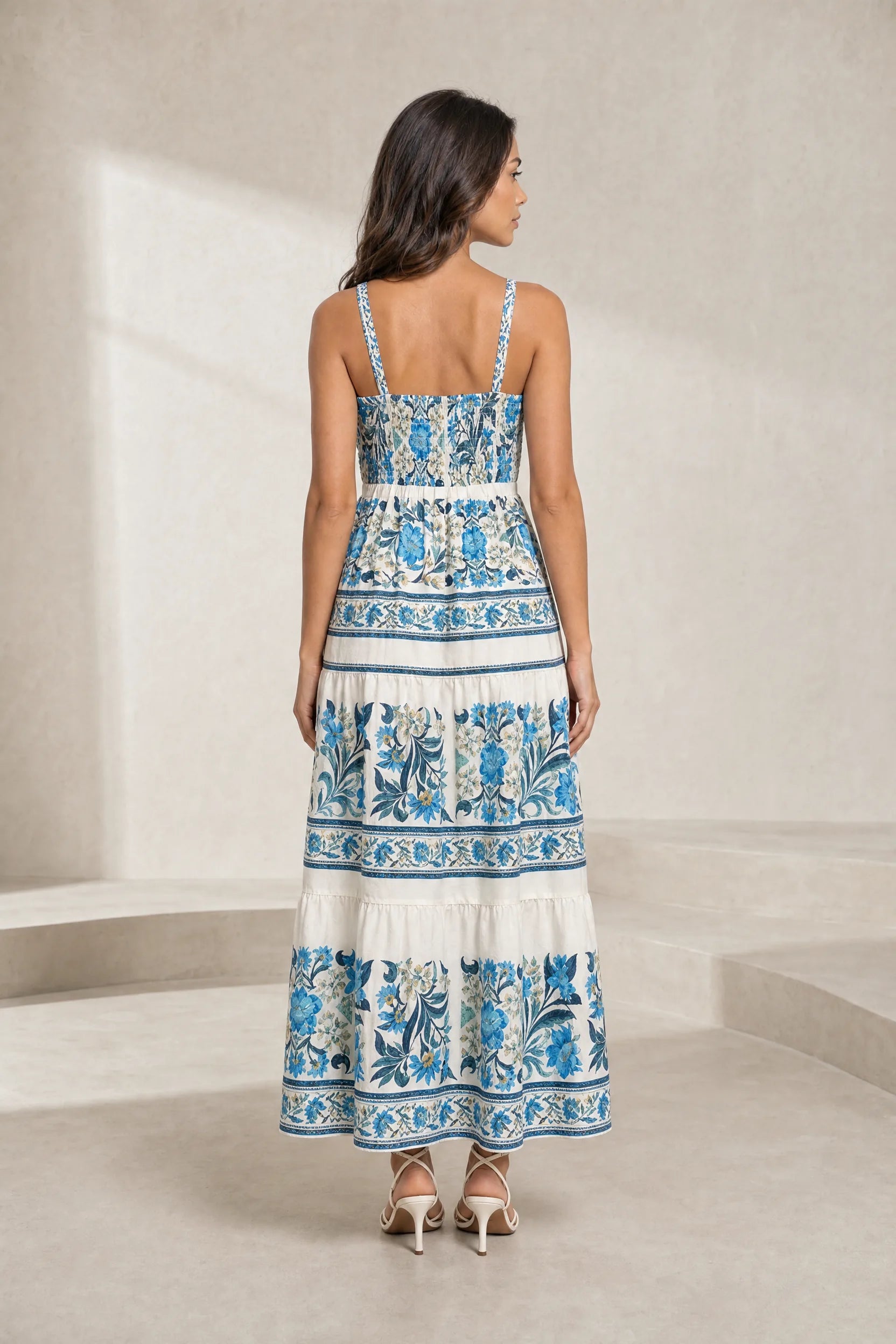 Robe longue bleue à bretelles | Lounelle Paris