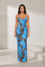 Robe longue bleue à fines bretelles | Lounelle Paris